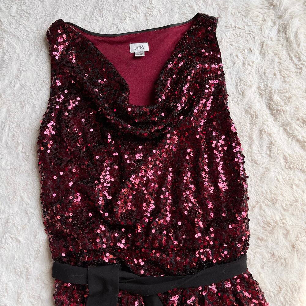 Cache Ruby Red Sequin Mini Dress Cowl Neck Cockta… - image 5